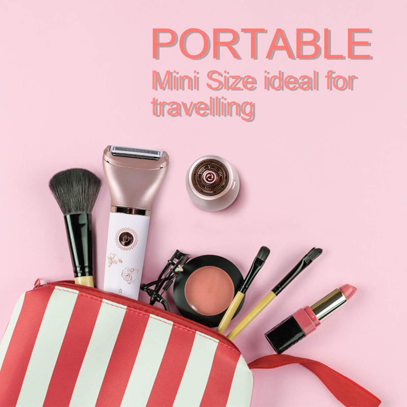 [Australia] - Electric Razors for Women - Painless 2-in-1 Shaver for Women Hair Remover for Face, Legs and Underarm Wet & Dry, Portable Bikini Trimmer, Lady Hair Removal with 2 Trimmer Heads- Micro USB Recharge 