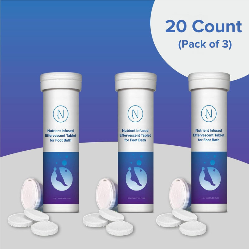 [Australia] - Diabetic Foot Soak Effervescent Tablets Foot Care by Nerve Spa, Anti-Swelling, Rehydrate The Foot, Foot Care Nutrients – 20 Tablets (3 Tubes) 