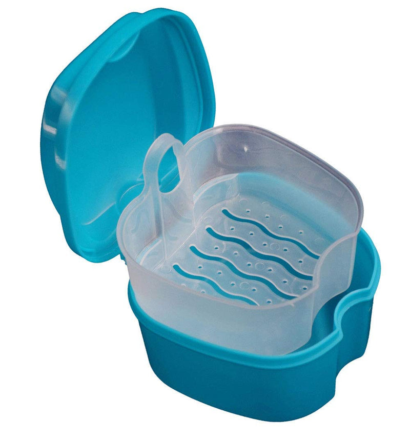 [Australia] - 2 Pack Colors Denture Bath Case Cup Box Holder Storage Soak Container with Strainer Basket for Travel Cleaning (Light Blue and Blue) 2 Pack 