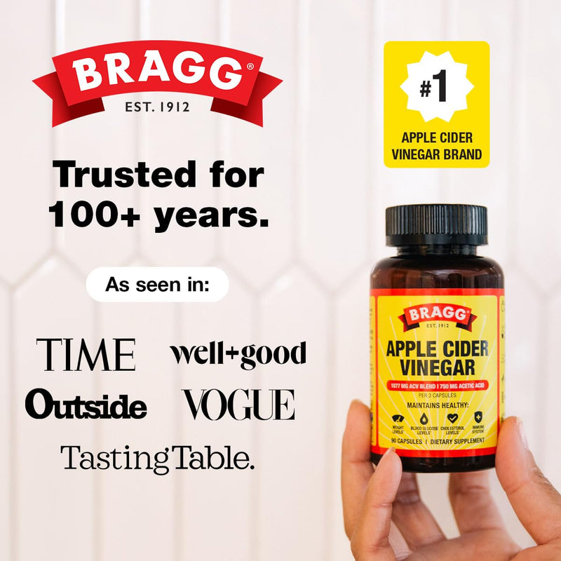 Bragg Apple Cider Vinegar Capsules - Daily Wellness Vitamin D & Zinc - 3pk | Organic, gluten-free, non-GMO formula, no artificial preservatives, easy-to-swallow, daily wellness support 90 Count (Pack of 3)