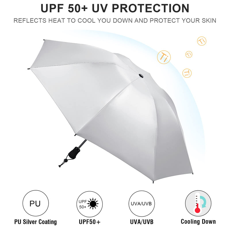 G4Free Hiking Umbrella UPF 50+ Compact Ultralight for Trekking Backpacking | Collapsible Folding Small umbrella, Sun & Rain Protection, Reflective Silver fabric, Trekking Umbrella for Desert Travel Lake Blue