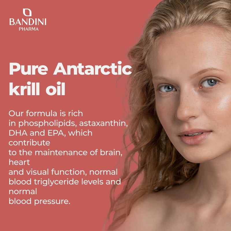 Bandini® Antarctic Krill Oil | 1000mg Pure Red Krill Oil, 155mg EPA and DHA, 400mg Marine Phospholipids, Source of Astaxanthin and Omega 3 | 100% Natural, Laboratory Tested | 90 Softgels