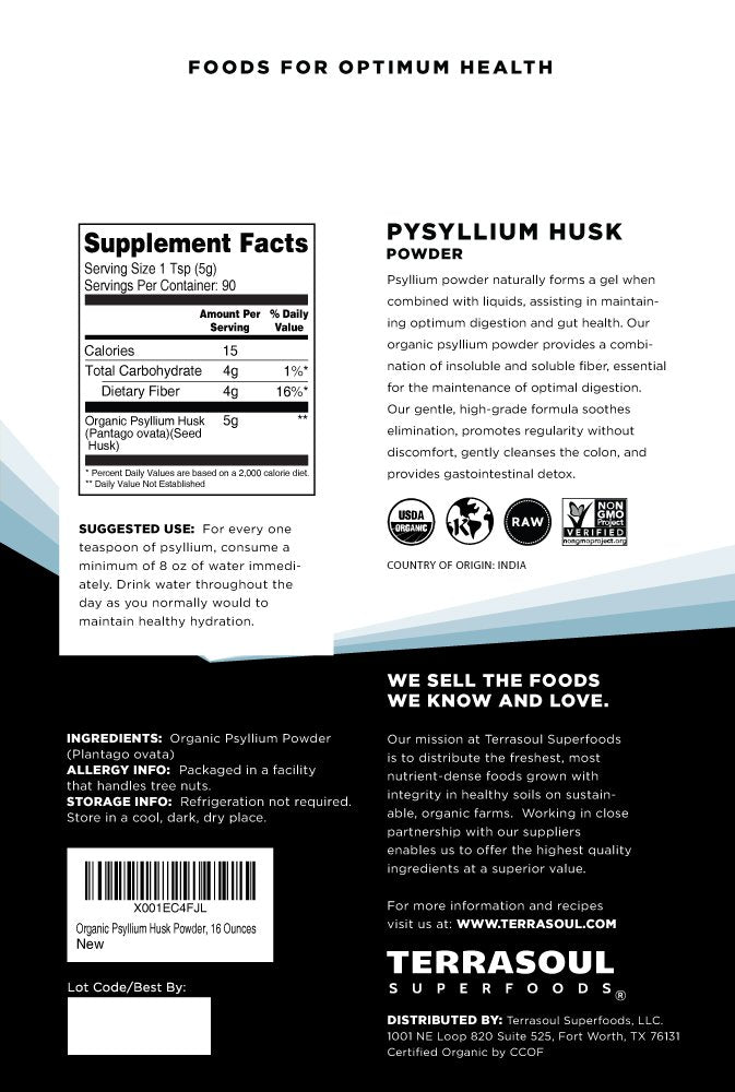 [Australia] - Terrasoul Superfoods Organic Psyllium Husk Powder, 1 Lb - Superfine Texture | High Purity | Keto Baking 1 Pound 