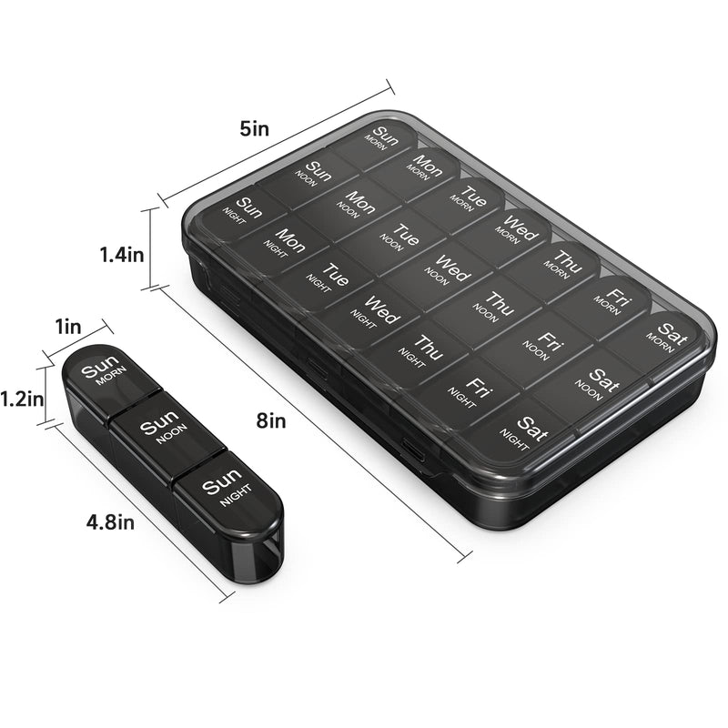 Daviky Weekly Pill Organizer 3X a Day, Travel Pill Box7 Day Light-Proof | Pill Case 3 Times a Day, Easy Open, Arthritis-Friendly, Large Capacity, for Medication, Vitamin, Fish Oil, Supplement, Black