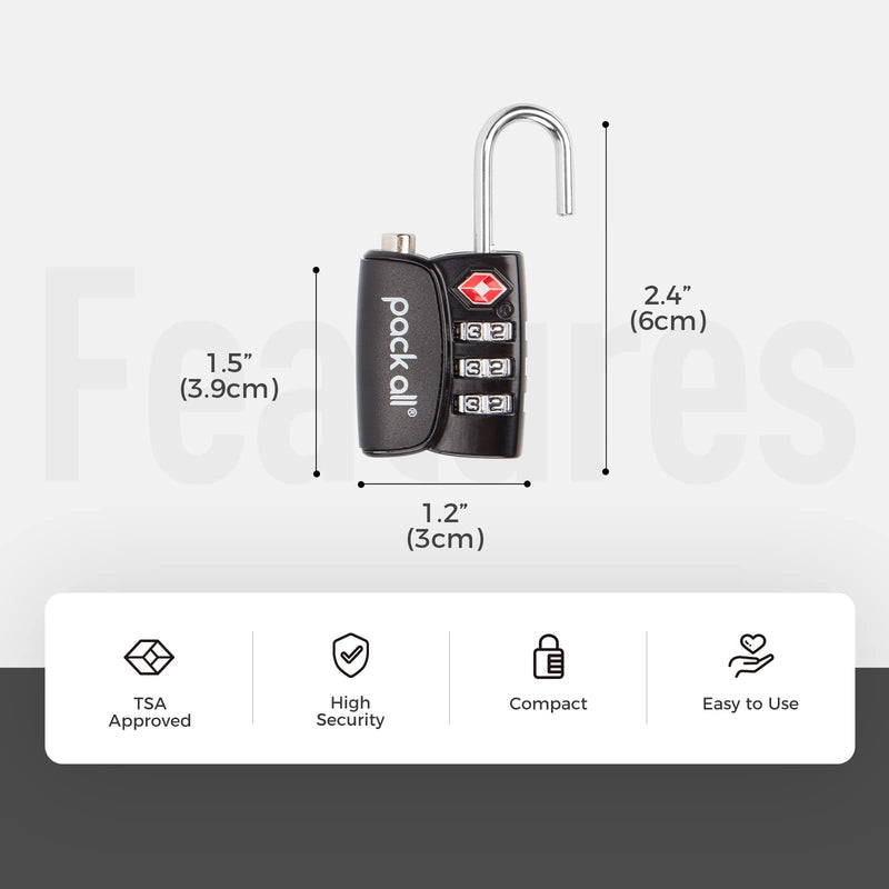 pack all Travel Accessories Bundle | TSA Cable Luggage Lock (1 Pack Grey + 4 Pack Black)