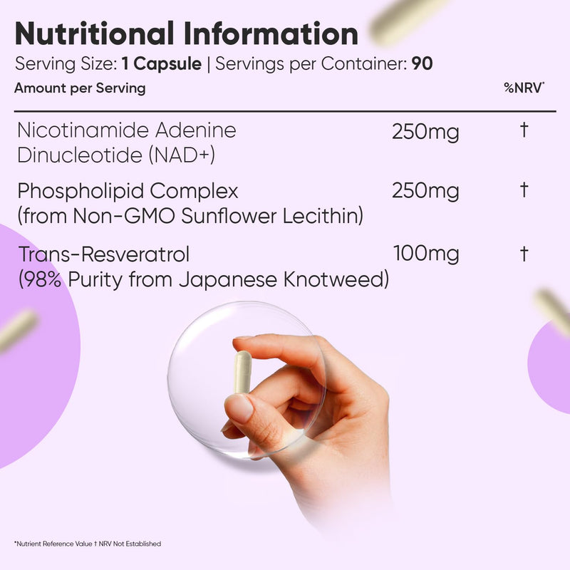 WeightWorld Liposomal NAD+ Supplement | 600mg | 90 Capsules | 3 Months Supply | with 100mg Trans-Resveratrol & 250mg Phospholipid Complex | Vegan & Gluten-Free | NAD Resveratrol Supplement