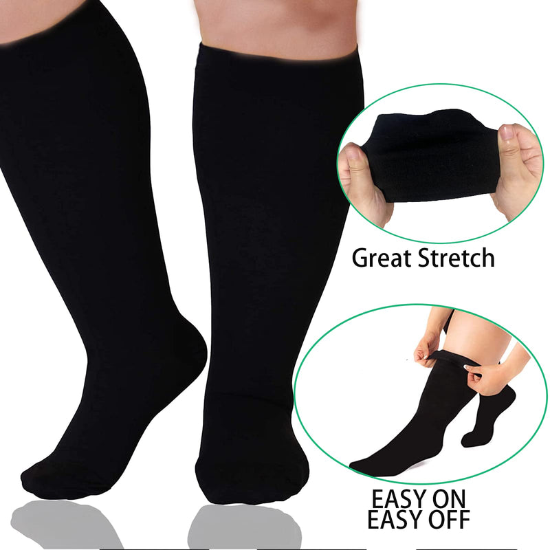 3 Pairs Plus Size Compression Socks for Women and Men Wide Calf 20-30mmhg Extra Large Knee High Support for Circulation 01-3 Black XX-Large