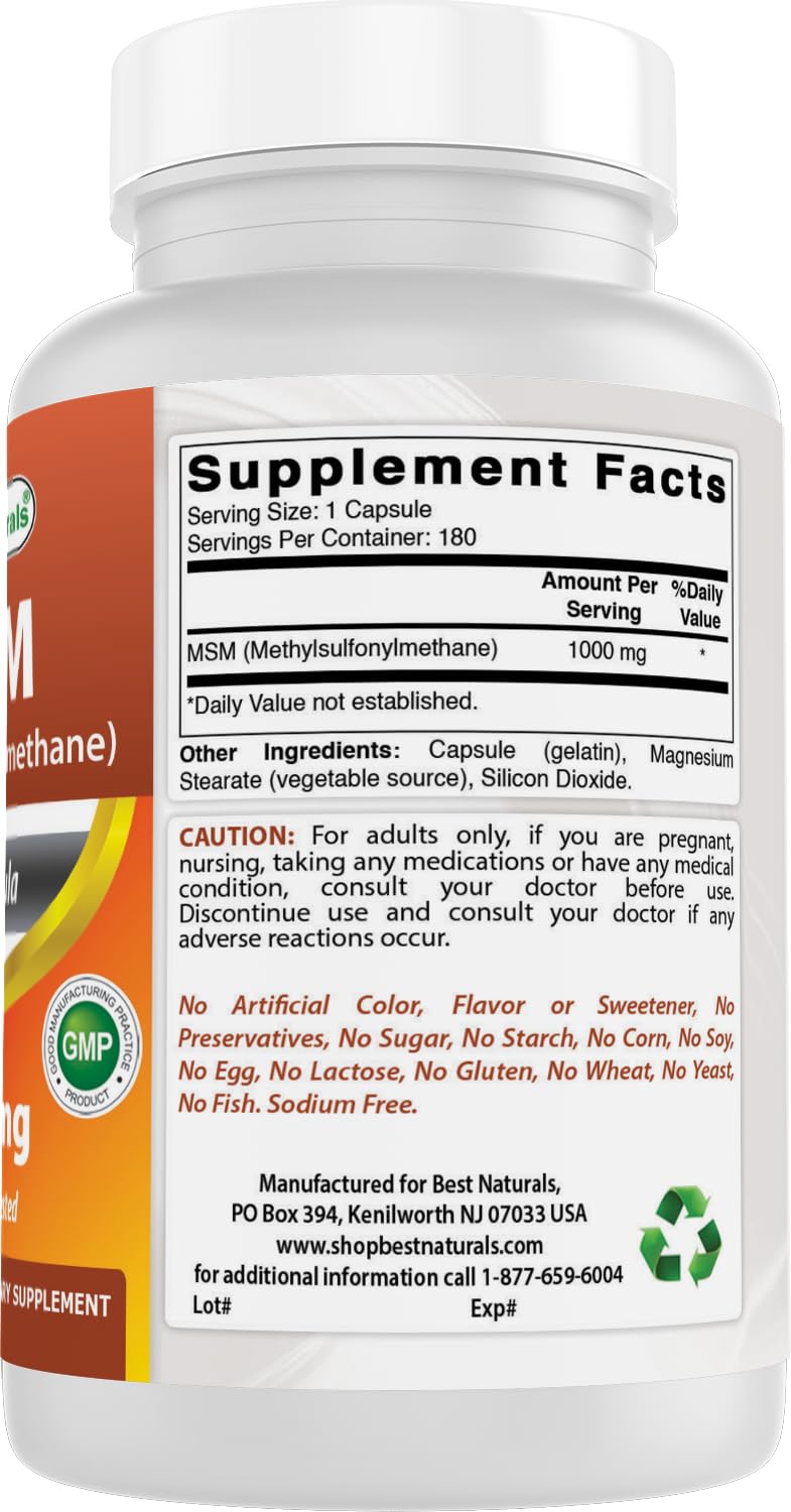 [Australia] - Best Naturals MSM 1000 mg 180 Capsules 180 Count (Pack of 1) 