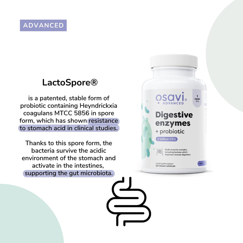 Osavi Digestive Enzymes + Probiotic – 60 Vegan Capsules | DigeZyme® + LactoSpore® | 7 Digestive Enzymes with Papain & Bromelain | Clinically Studied Ingredients | Clean Label