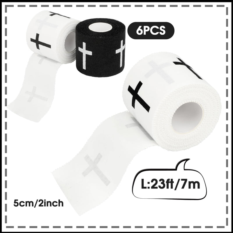 [Australia] - 6Pcs Christian Athletic Tape Cross Sports Tape with Black White Bible Verse Wrist Tapes Cross Athletic Wrist Tape for Sports Football Gymnastics Tennis Boxing Athlete First Aid Injury Wrap,2inx23ft 