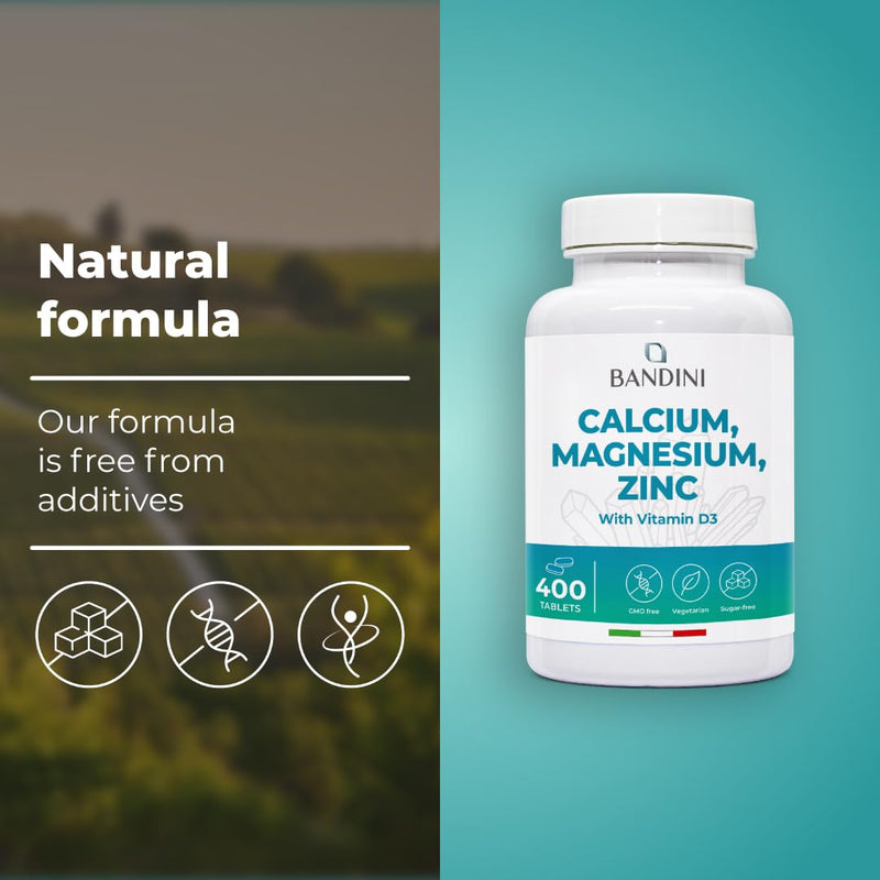 Bandini® Calcium Magnesium Zinc Vitamin D3 + K2 MK7 | 400 Tablets | with Copper, Selenium, Manganese, Boron | Supports Bones Teeth Muscle Function & Immunity | High Strength Immune Health Supplement