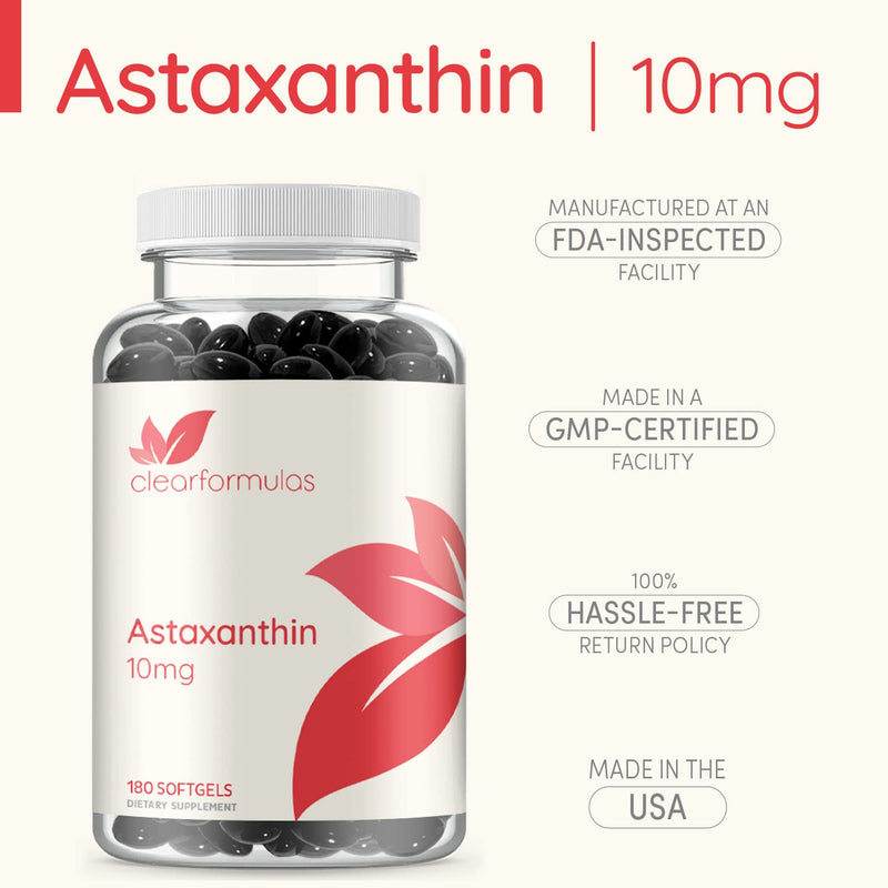 [Australia] - ClearFormulas Astaxanthin 10mg 180 Softgels Max Strength Astaxanthin Supplement 