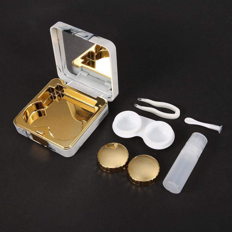 [Australia] - Wifehelper Contact Lens Case, Mini Stylish Simple Contact Lens Travel Case Movable Marble Surface Mirror Square Soaking Contact Lens Case (Golden) 