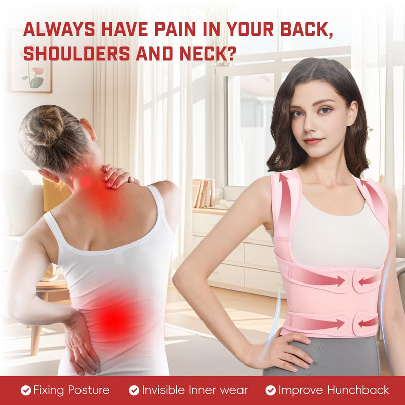 Back Brace Posture Corrector for Women & Men, Adjustable Shoulder Straightener with Full Back Support, Relief for Lower & Upper Back Pain, Hunchback & Scoliosis (Pink, Medium) Pink