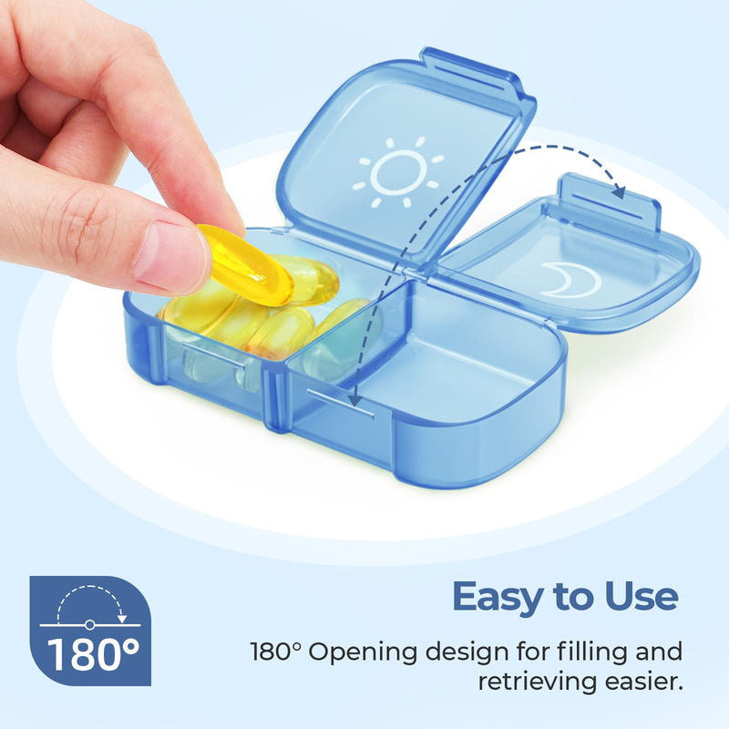 AUVON Weekly Pill Organizer 2 Times a Day, One-Side Large Opening, Easy‑Use | XL AM PM Pill Case, Travel Pill Box 7 Day, Medication Organizer for Medications, Vitamins, Fish Oils, Supplements, Ocean Blue