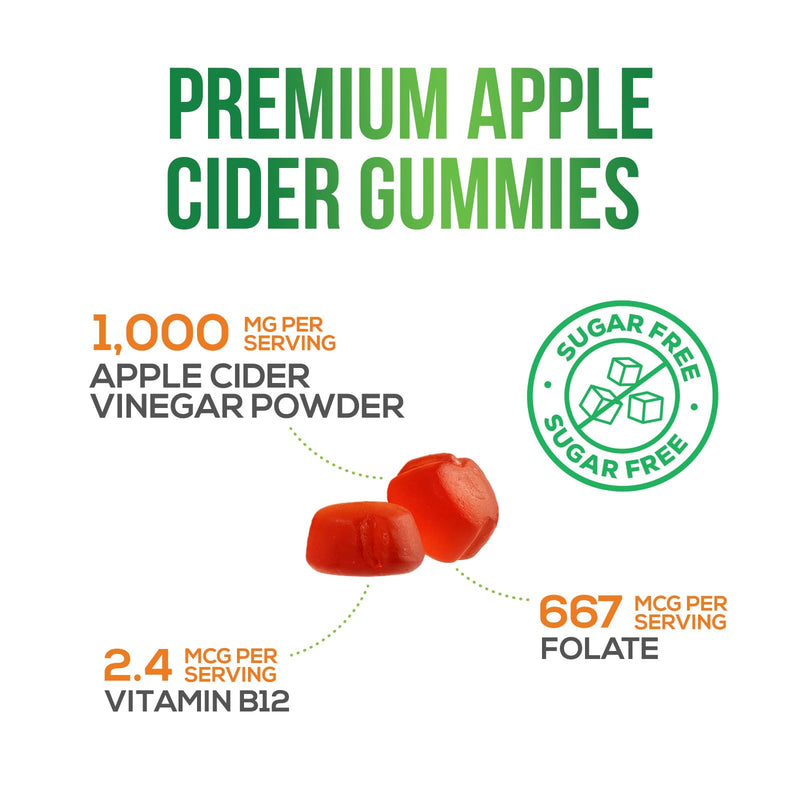 Apple Cider Vinegar Gummies Zero Sugar - Max Strength ACV Gummy Vitamins - Vitamin B12 & The Mother - Metabolism & Energy Support - Vegan Apple Cider Vinegar Gummy Supplement - Non-GMO - 120 Gummies 120 Count (Pack of 1)
