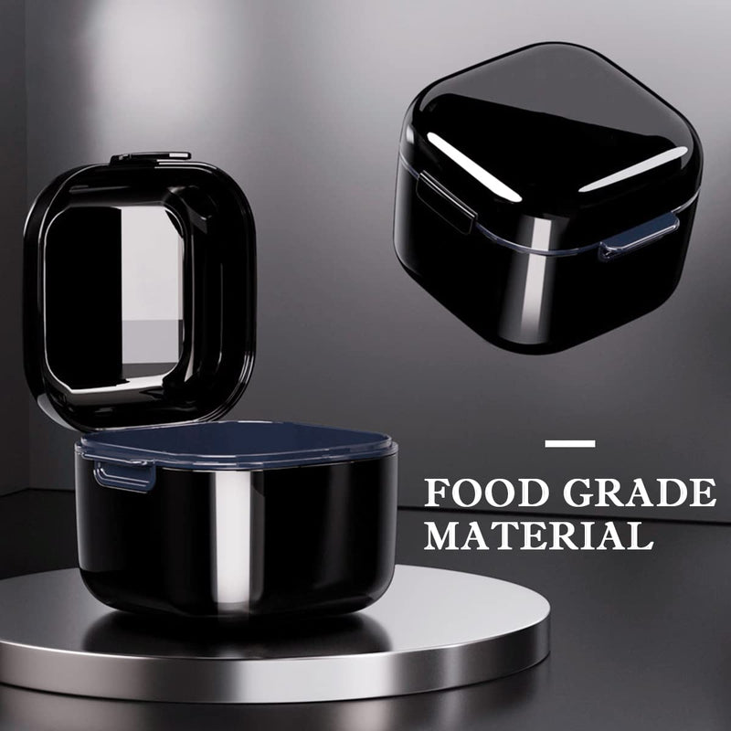 Denture Soak Container, Portable Denture Bath Box Cup, No-Leak Denture case,Retainer Cleaning Box Complete Clean Care for Dentures, Clear Braces, Mouth Guard, Night Guard & Retainers(Black) Black