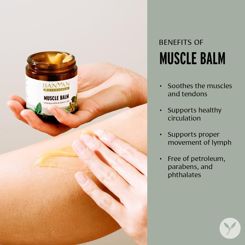 [Australia] - Banyan Botanicals Muscle Balm – Organic Muscle Massage Balm with Ashwagandha Root & Epsom Salt – Supports Healthy Circulation & Soothes Tired Muscles – 4oz – Non GMO Sustainably Sourced Petroleum Free 