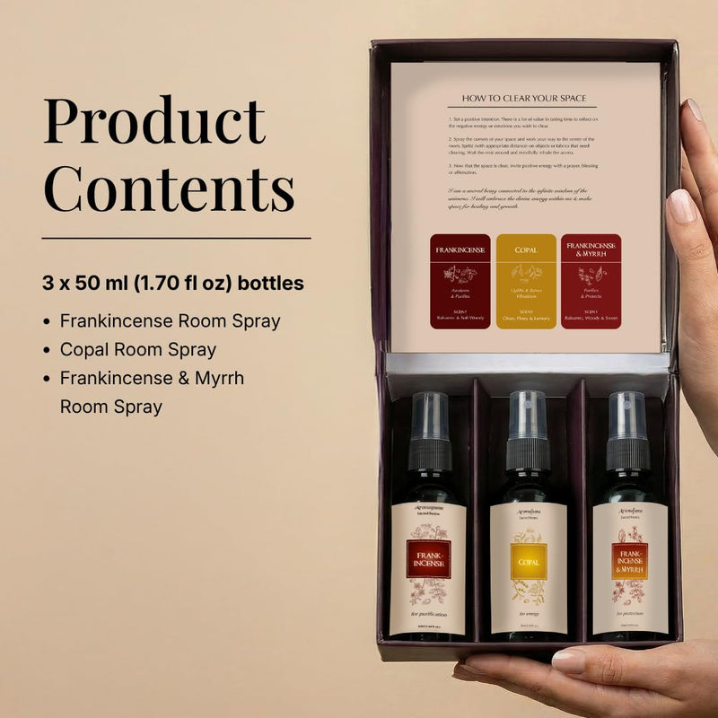 Sacred Air Freshener Spray Gift Set, 3x50ml, Aromafume | Natural & Non-Toxic Air Freshener Sprays for Home, Fabric & Linen Mist | Ideal for Deep Relaxation, Spirituality & Rituals
