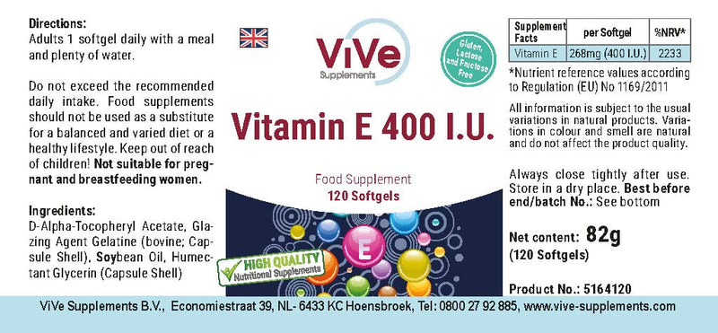[Australia] - Vitamin E 400 IU - 120 softgels for 120 days - antioxidant cell protection | Quality from Germany from ViVe Supplements 