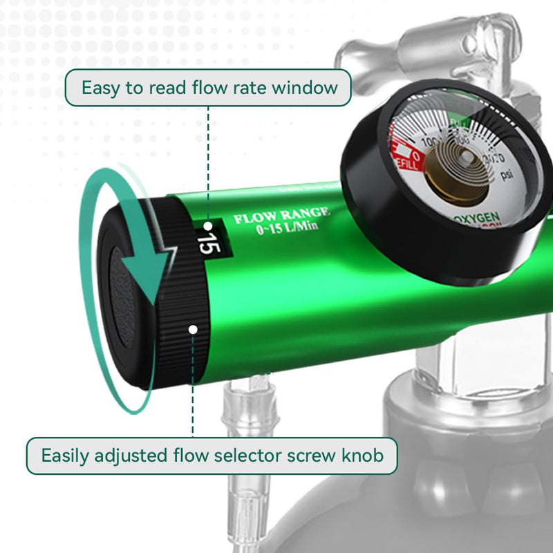 [Australia] - Oxygen Regulator for Oxygen Cylinder CGA870 Connection, Adjustable Flow 0-15 LPM, Portable Oxygen Tank Regulator Brass Sleeve Design (1) 1 