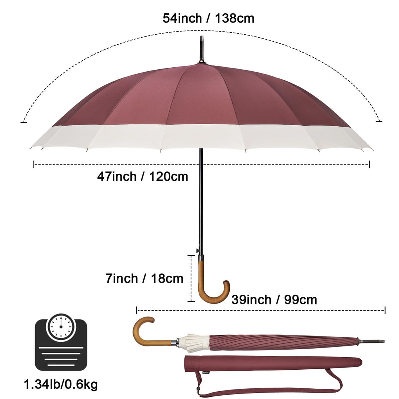 G4Free 54 Inch Large Windproof Umbrella Auto Open Classic Wooden J Handle 54 Inch Strong Windproof Large Umbrella for Rain Auto Open Wooden Handle