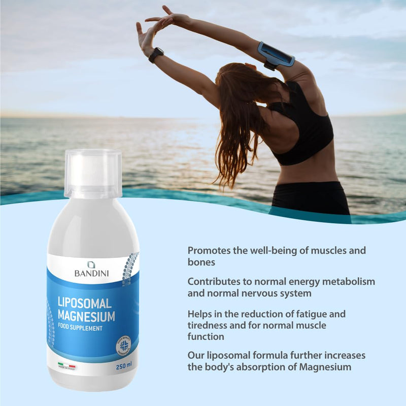 Bandini® Liposomal Magnesium Liquid | High Strength, Bioavailability & Absorption | Reduces Stress, Tiredness, Headaches, Nervousness, Constipation & Promotes Relaxation | Vegan, Non-GMO | 250ml