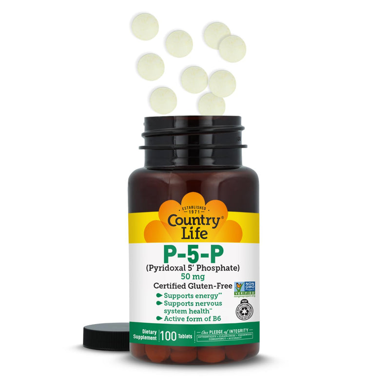 Country Life P-5-P Vitamin B6 50 mg, 100 Tablets | 50 mg P-5-P, the active form of vitamin B6, supports energy metabolism and nervous system health