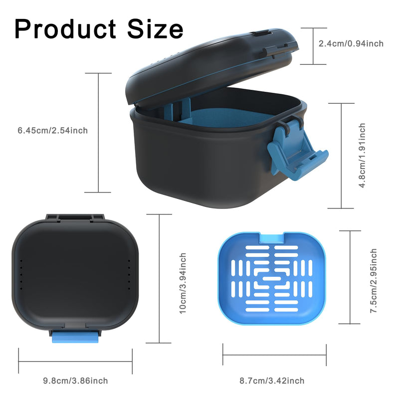 [Australia] - BVN Leakproof Denture Cup, Upgraded Carrying Storage, Denture Bath Box with Filter, Denture Cup for Soaking Dentures, Travel Retainer Cleaning Case (Black+Blue). Black+blue 