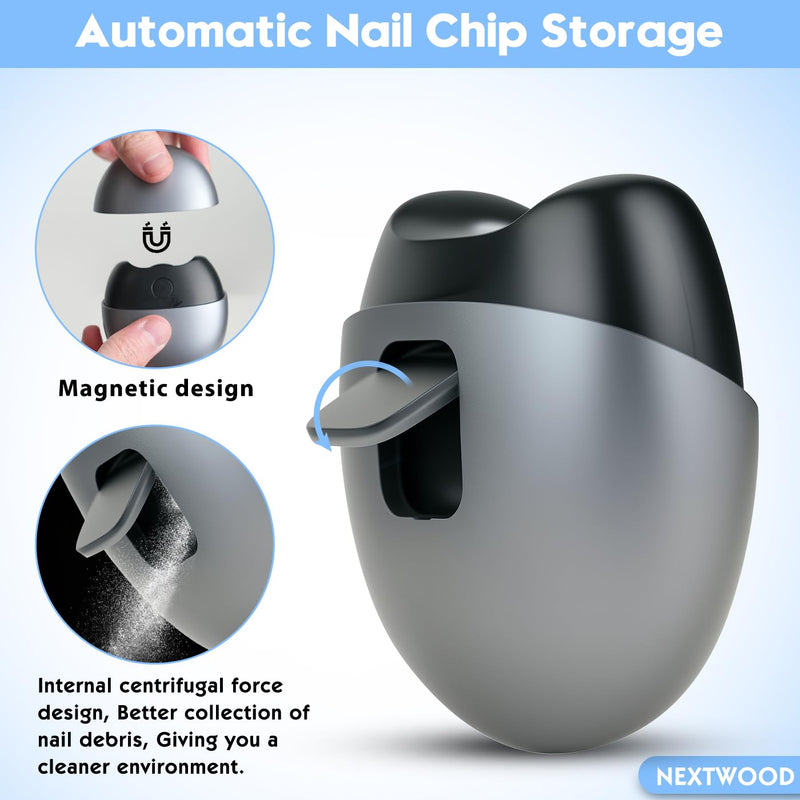 [Australia] - Electric Nail Clipper with USB Charging, Nail Chip Storage Electric Nail Trimmer, 2 Speed Levels for Babies, Seniors and Adults (Frosted Black) 