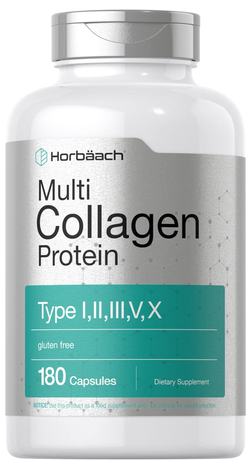 Horbäach Multi Collagen Protein 2000 mg | 180 Capsules | Type I, II, III, V, X | Keto & Paleo Friendly, Gluten Free Supplement 180 Count (Pack of 1)