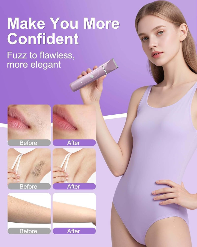 [Australia] - AREYZIN Bikini Trimmer for Women,Painless Electric Shaver for Women,3 in 1 Pubic Hair Trimmer,USB Recharge Dock,Replaceable Ceramic Blade Heads,IPX7,Personal Shaver Kits,Purple Pruple 