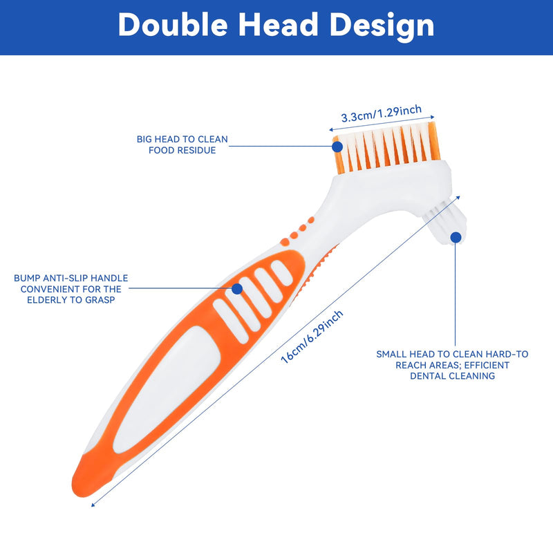 [Australia] - Pack of 4 Portable Denture Cleaning Brushes, with Multi-Layer Bristles and Ergonomic Rubber Handle, Portable Double-Sided Denture Brush for Denture Care (4 Colors) 