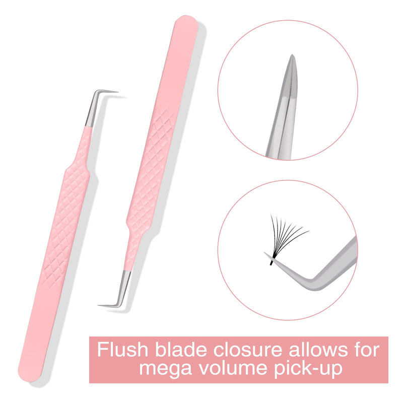 Fiber Tip Lash Tweezers for Eyelash Extensions, Professional 90 Degree Tweezers for Lash Extension Suppliers, Best Pink Tweezers Precision Tool Set(90 Degree) 90 Degree Tweezer