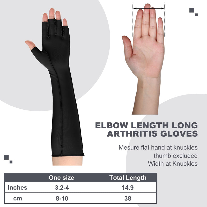 Janmercy 3 Pairs Arthritis Compression Gloves Women Men for Carpal Tunnel Pain Rheumatoid, Fingerless Gloves(Extended,Black) Extended Black