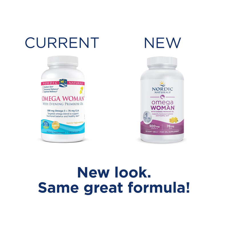 [Australia] - Nordic Naturals Omega Woman, Lemon - 120 Soft Gels - 500 mg Omega-3 + 800 mg Evening Primrose Oil - Healthy Skin, Hormonal Balance, Optimal Wellness - Non-GMO - 60 Servings Standard Packaging 