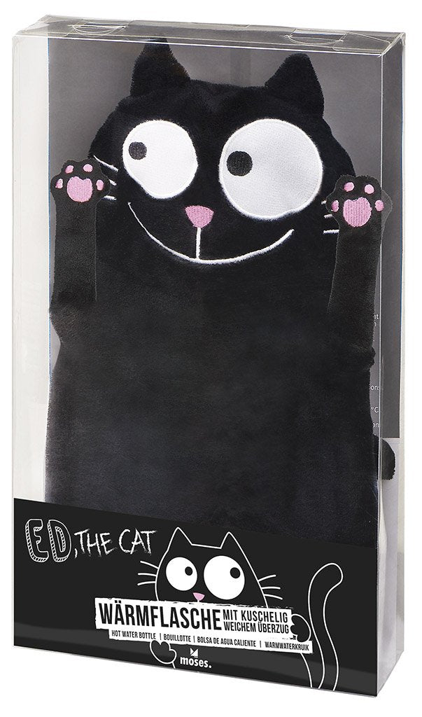 [Australia] - Moses. Ed, the Cat hot water bottle with cover, hot water bottle with soft cover in black cat design, bottle capacity approx. 1l 