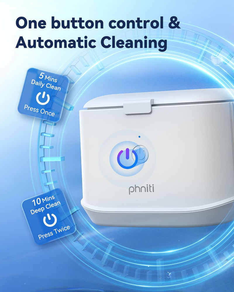 [Australia] - Ultrasonic Retainer Cleaner, Phniti 48kHz Professional Ultrasonic Cleaner Machine for Retainers, Jewelry, Dentures, Mouth Guard, Aligner, Toothbrush Heads, 13OZ Portable Dental Cleaning-White 350ml 