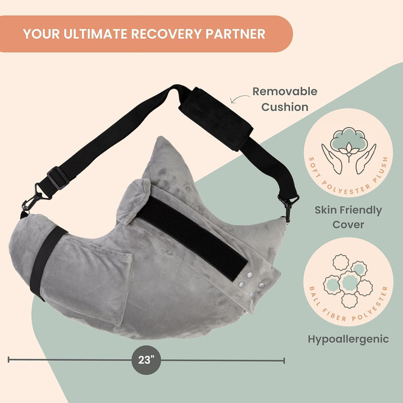[Australia] - MOYOAMA Post Shoulder Surgery Pillow with Pocket- Rotator Cuff Pillows for Sleeping, After Shoulder Surgery Must Haves, Rotator Cuff Sleeping Pillow, Rotator Cuff Surgery Recovery Accessories Moonlight Grey With Arm & Shoulder Strap (S/M) 