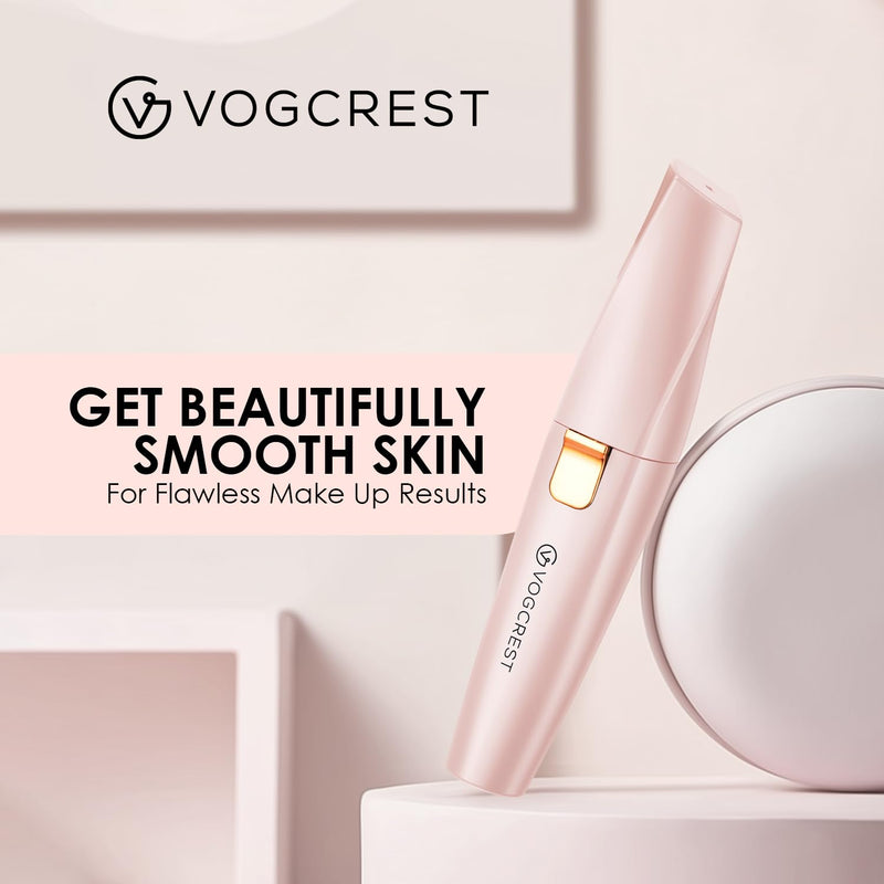VG VOGCREST Eyebrow Facial Trimmer: 2 in1 Rechargeable Facial Hair Removal and Eyebrow Shaver - Face Lips Body Painless Facial Razor with Built-in LED Light (Pink) Pink