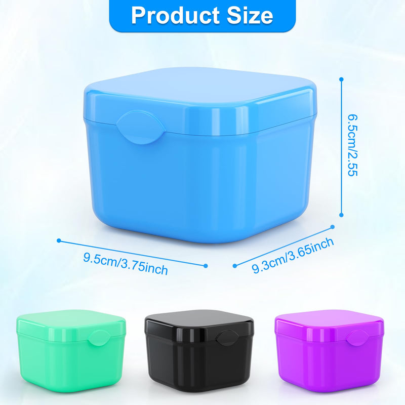 Denture Cup Retainer Cleaning Case Denture Soaking Container with Strainer Basket Dentures Mouthguard Storage Holder Dentures, Clear Braces, Mouth Guard, Night Guard & Retainers for Travel Cleaning Purple+Blue
