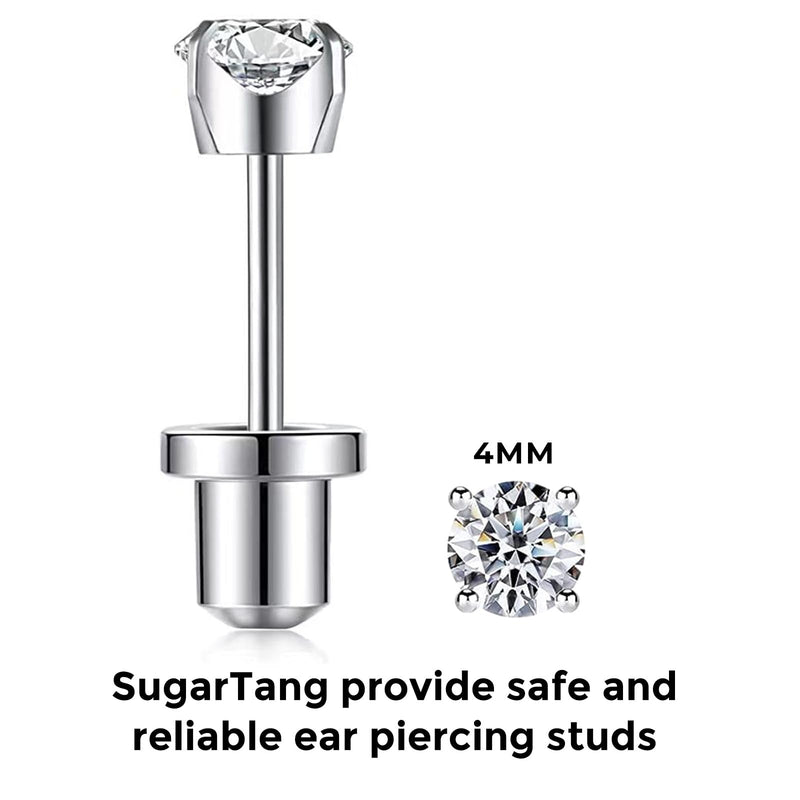 Ear Piercing Kit | Disposable Ear Piercing Gun Kit Made in 316L Surgical Stainless Steel with 4mm - 4prong Cubic Zirconia | At Home Self Piercing Kit with Earrings Studs