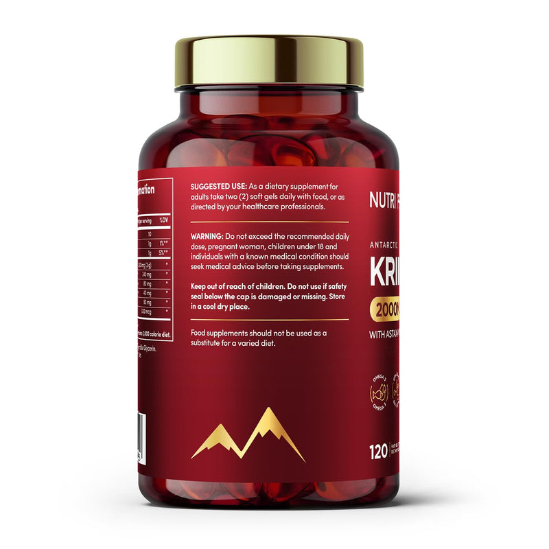 Max Strength Antarctic Krill Oil Softgels | 2000MG | 120 Capsules | Premium Blend Omega 3 Fatty Acids | EPA & DHA | Astaxanthin | Naturally Harvested | Heart Health & Brain Function 1 count (Pack of 1)