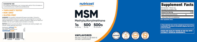 [Australia] - Nutricost Pure MSM Powder 500 Grams (Methylsulfonylmethane) 1.1 Pound (Pack of 1) 