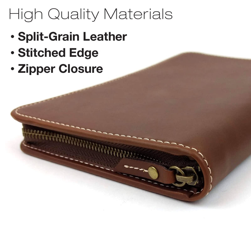 Excello Global Products Split Grain Leather Travel Wallet, Brown, Holds 4 Passports One Size Brown (Split Grain)