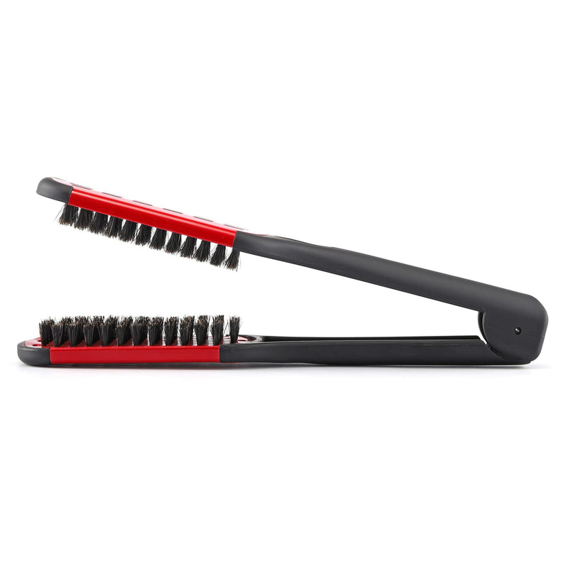 [Australia] - Aethland Double Sided Brush Clamp Straightener, Boar Bristles Clamp Hair Straightening Brush With Detangler - Hair Styling Tool #03 Red 