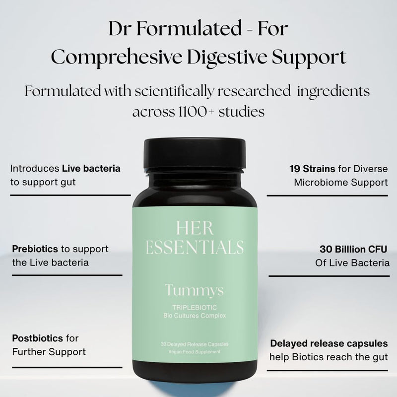 Triplebiotics | Probiotics Prebiotics Postbiotics | for Optimal Digestive Support | 30 Billion CFU | 19 Probiotic Strains | UK Made | Her Essentials