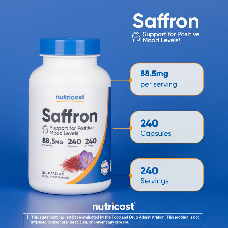 [Australia] - Nutricost Saffron Extract 88.5mg, 240 Capsules - Veggie Caps, Non-GMO, Gluten Free 