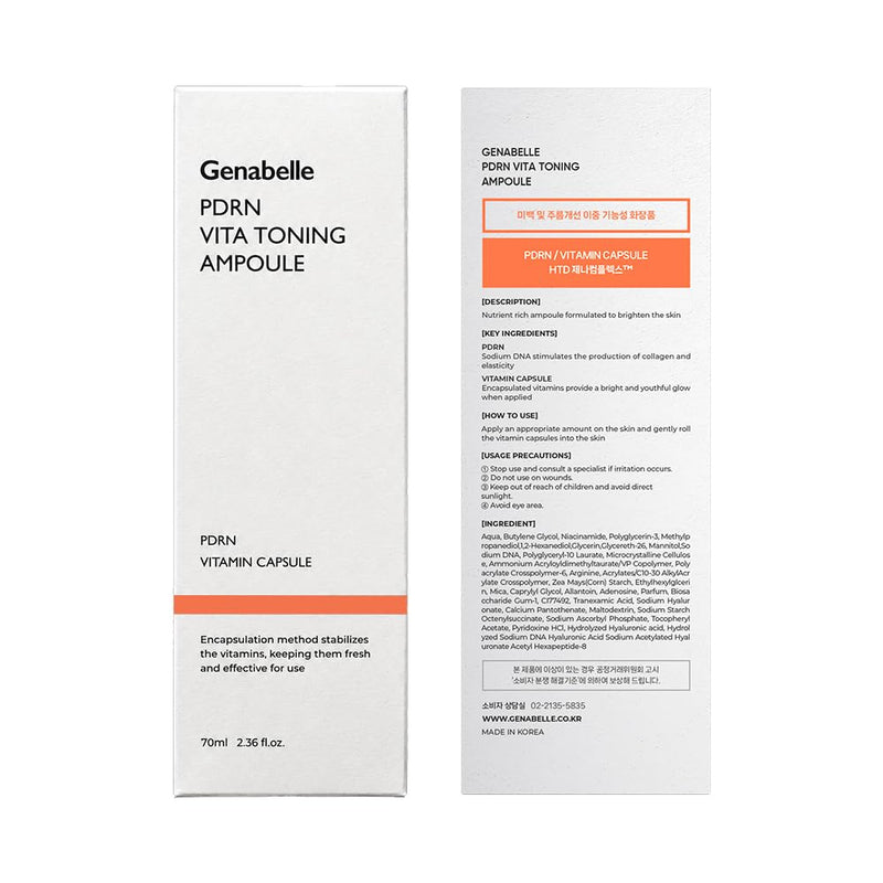 Genabelle PDRN Vitamin C Serum Toning Ampoule JUMBO SIZE - Lightweight Glass Skin,korean skin care with Vitamin B, C, E, PDRN, Serum for Blemishes, Fine Lines and Rough Skin Texture, 2.36 fl oz 2.36 Fl Oz (Pack of 1)