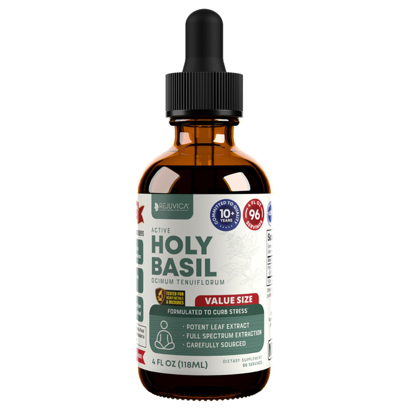 [Australia] - Rejuvica Health Active Holy Basil 4oz XL Super Size - Advanced Stress Support Supplement Drops - Holy Basil Leaves Liquid Extract - Vegan Sugar Free Non GMO Tincture 4 Fl Oz (Pack of 1) 